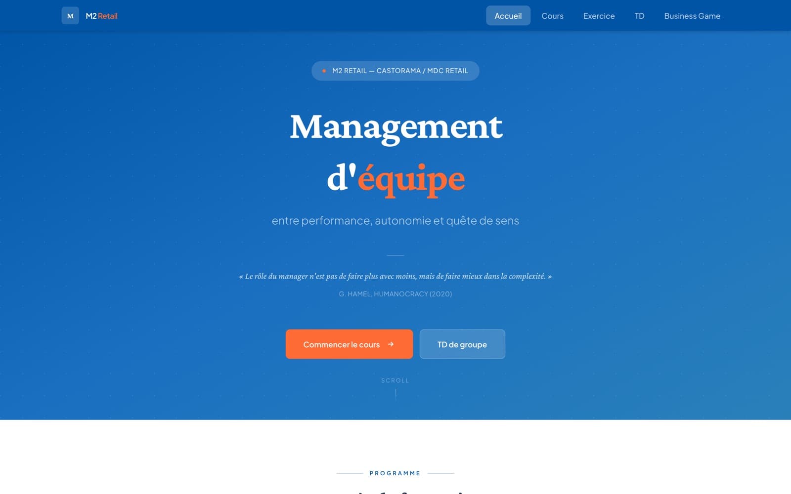 Aperçu de la première page de Management d’équipe